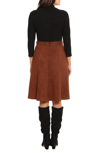 London Times - High Neck 3/4 Sleeves Ribbed Top & Skirt Dress
