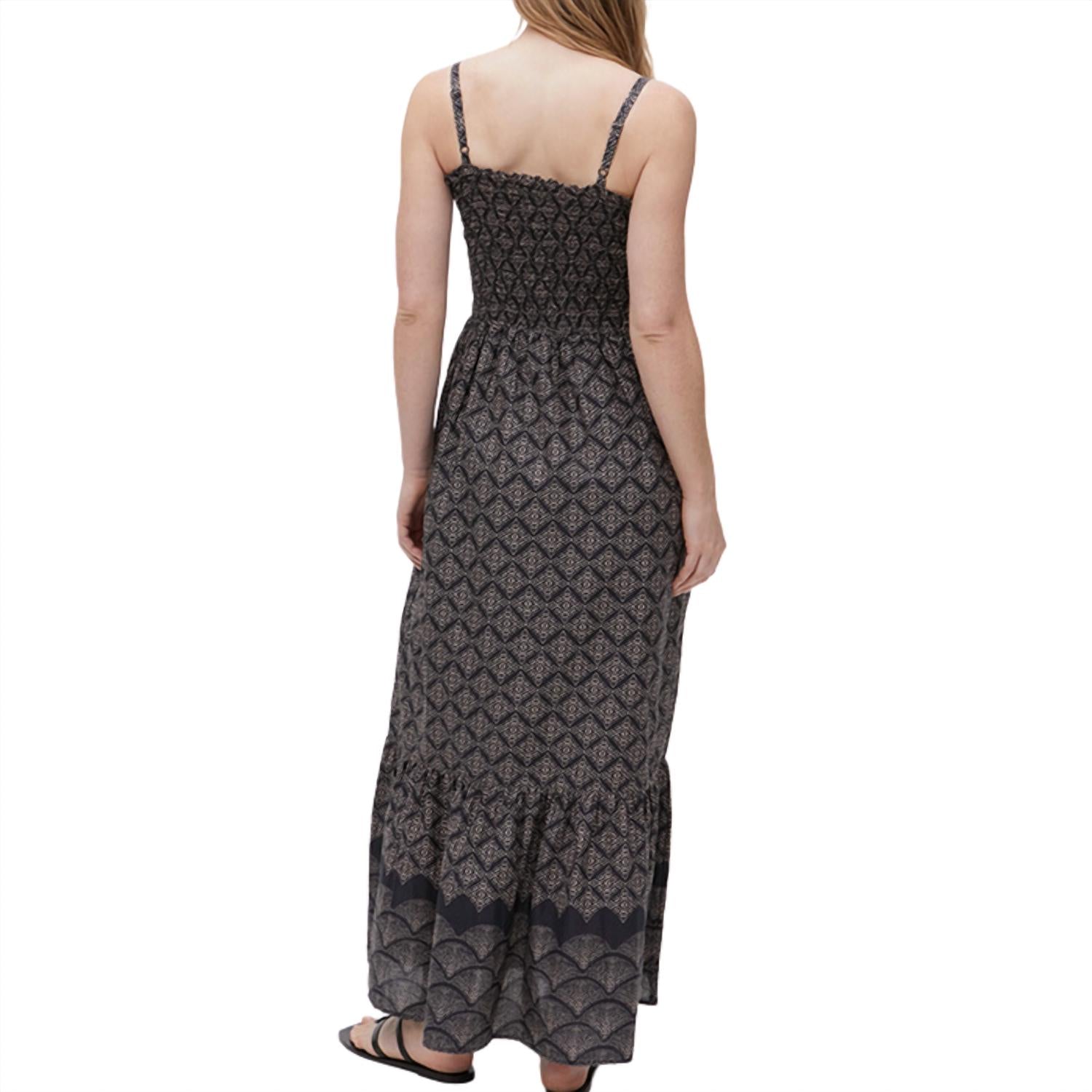 Michael Stars Women's Alejandra Smocked Maxi Dress in black combo - women's dress - detail view