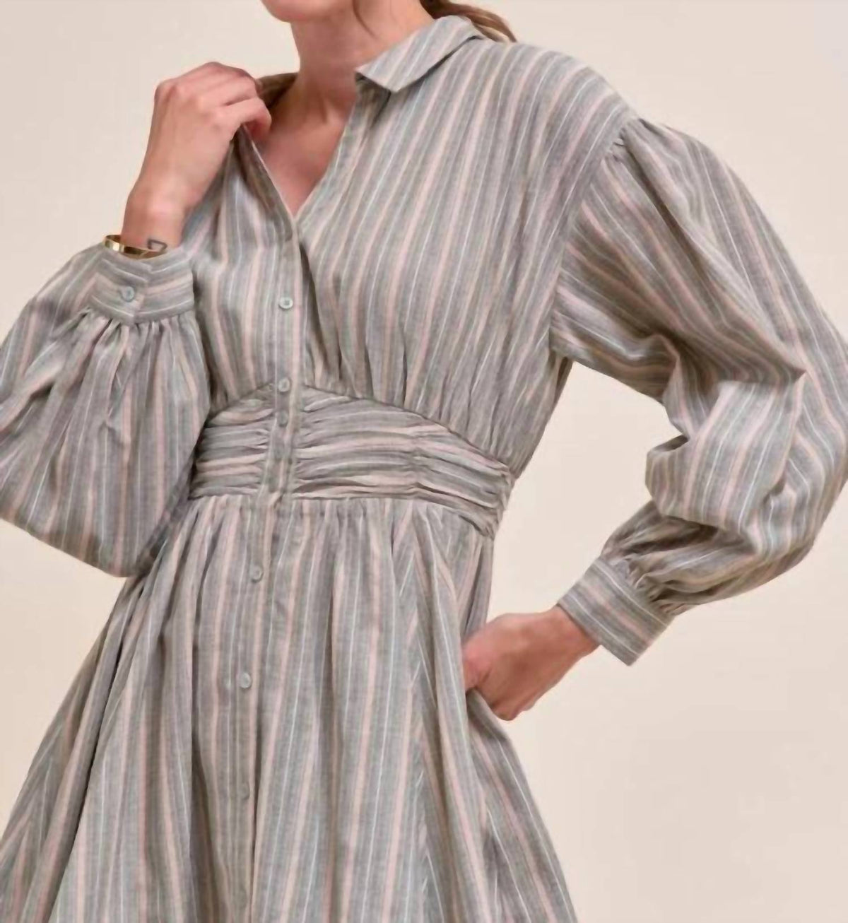&Merci - Striped Ruched-waist Mini Dress