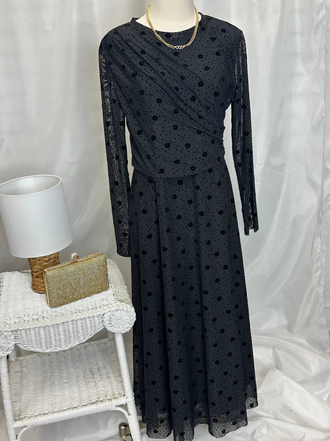 Isle Apparel Women's Drapery Maxi Dress in flor - women's dress - detail view