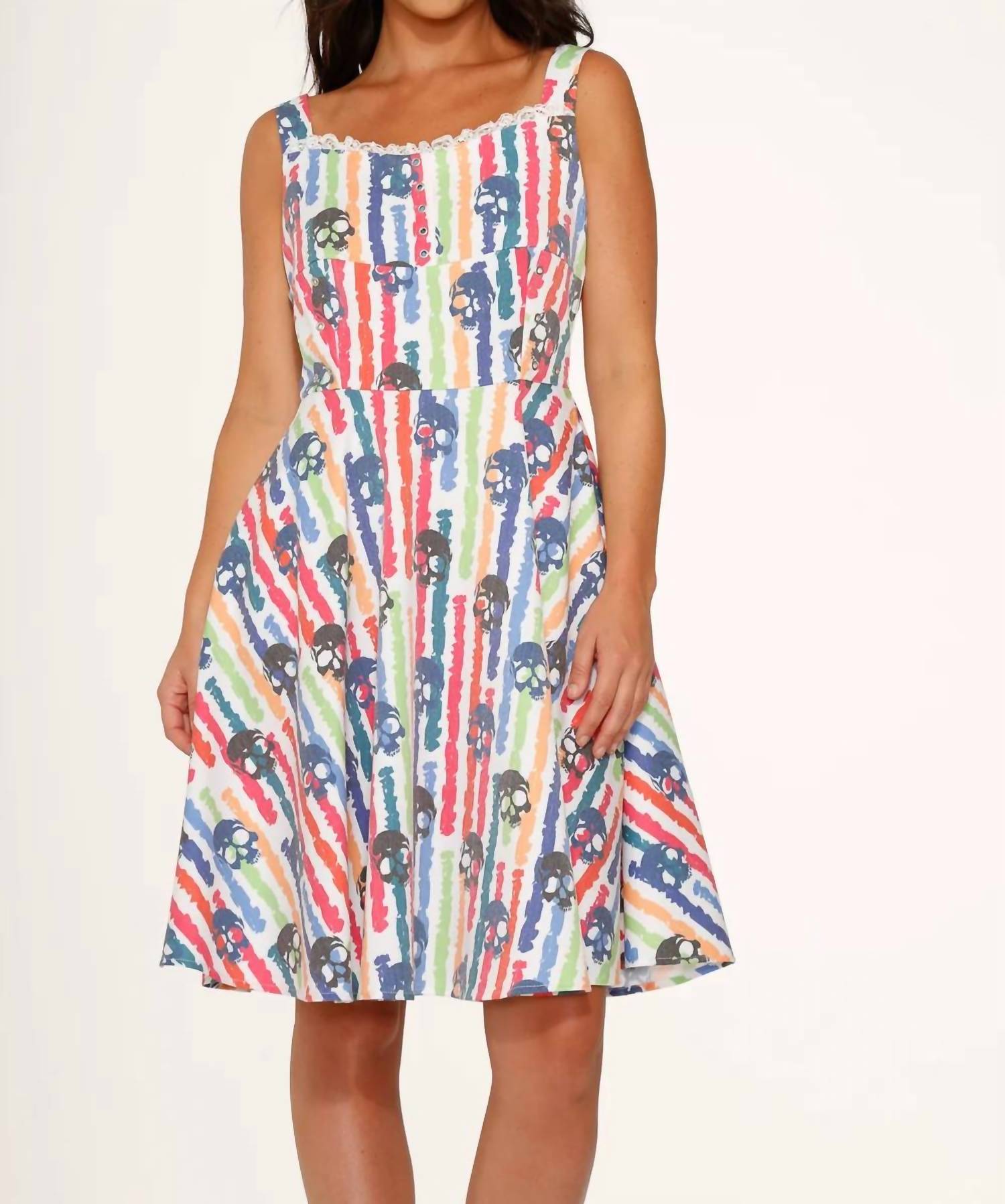 Orchid Bloom - Skulls Rainbow Swing Dress