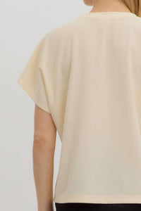 Entro - Crew Neck Gold Button Pullover Blouse