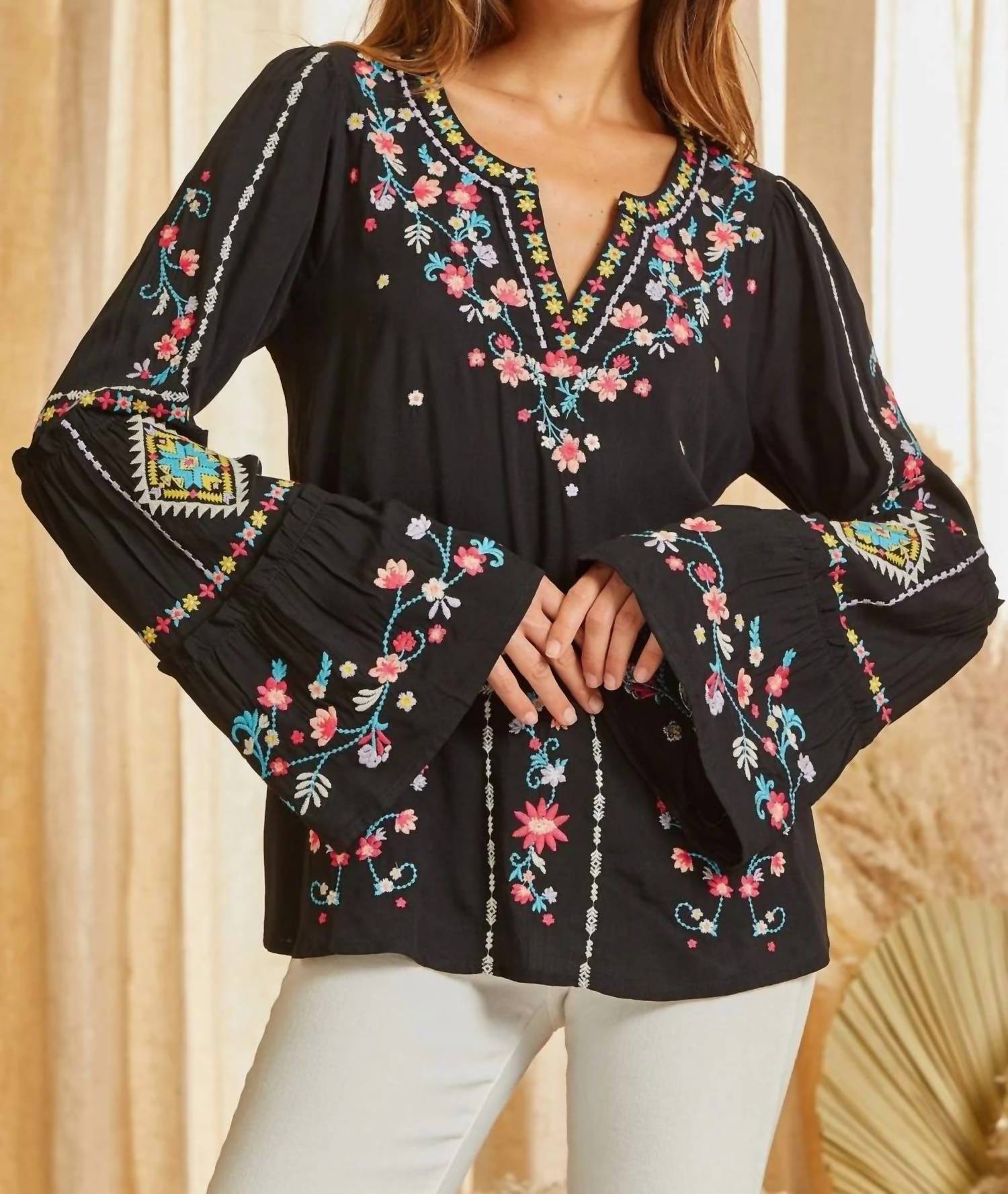 Andree By Unit - Embroidered Bell Sleeve Blouse