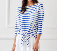 Karen Kane - Women's Stripe Boatneck Tie Front Top