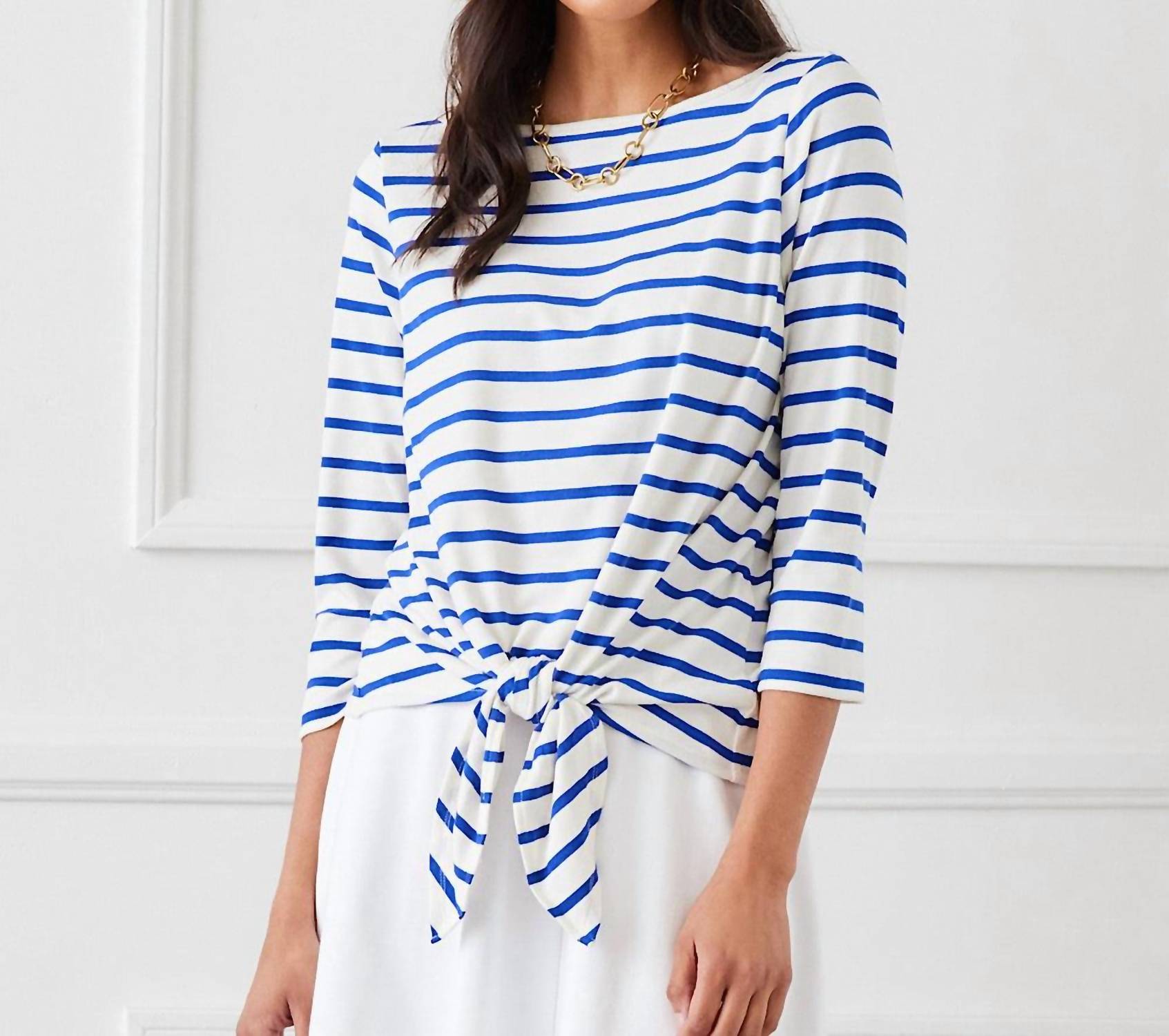 Karen Kane - Women's Stripe Boatneck Tie Front Top