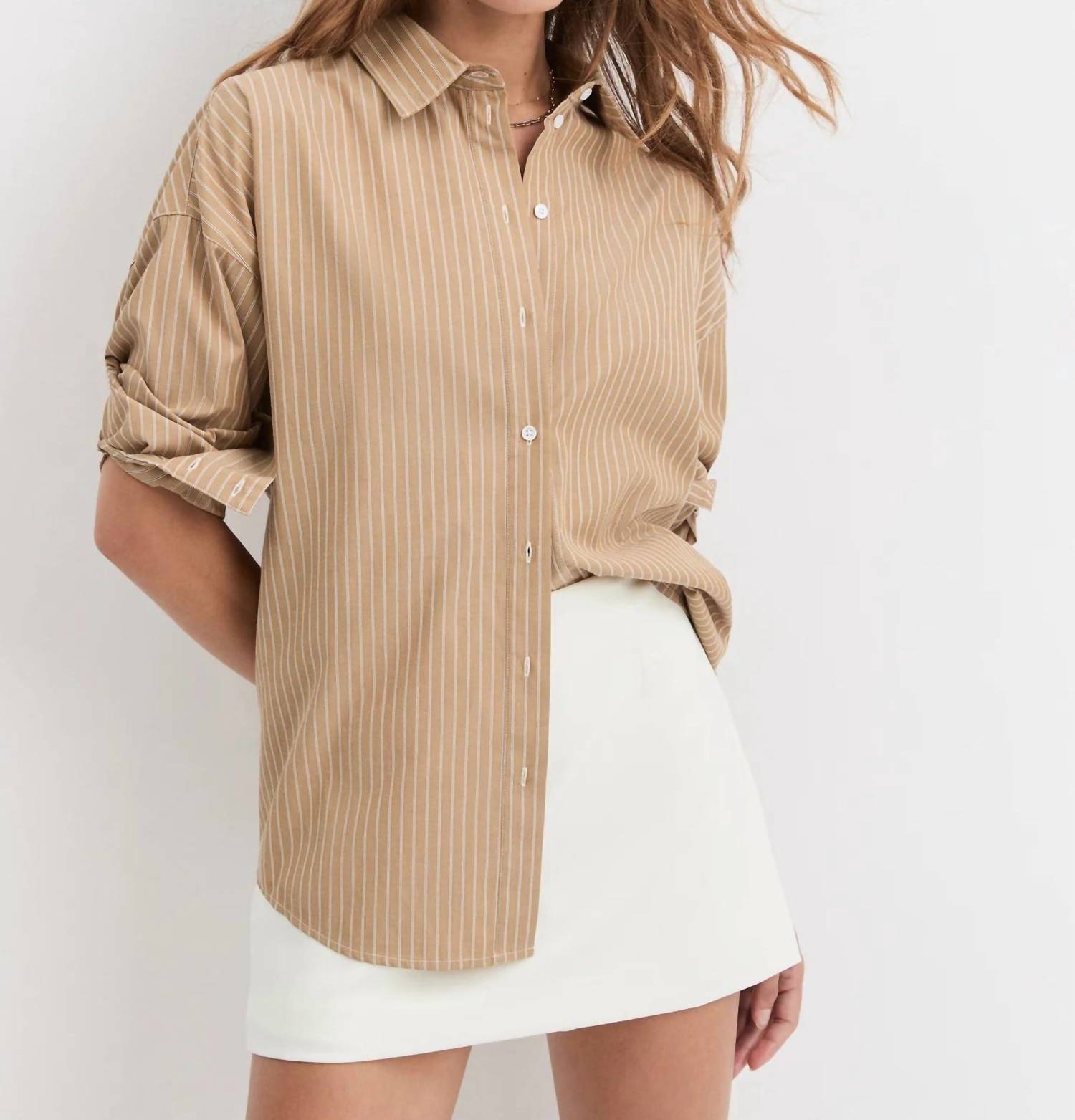 Favorite Daughter The Ex-boyfriend Shirt in oatmeal stripe 1 - women's shirt