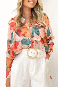 Shiying Fashion - Long Button Down Floral Top