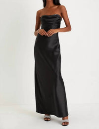 Lulus Exquisite Shine Satin Rhinestone Strapless Maxi Dress in black - women's dress
