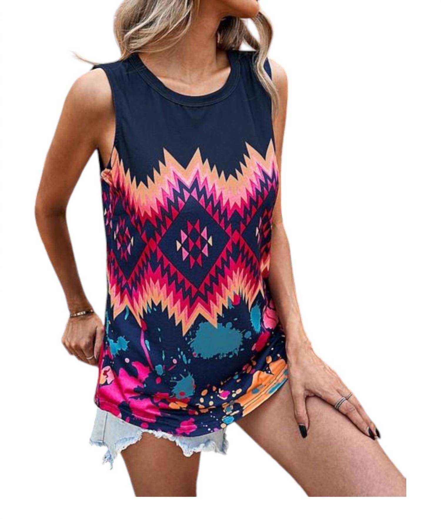 Sweet Lover Fashion - Aztec Tribal Tie-dye Print Tank Top