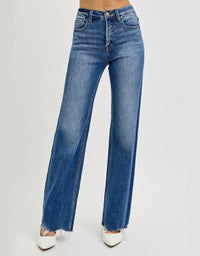 Risen - Tina Tummy Control High Rise Wide Leg Raw Cut Hem Jeans