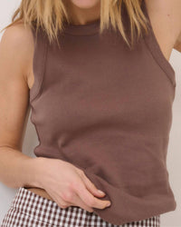 MIOU MUSE Everyday Ribbed Tank in coffee - women's tank top - detail view