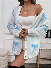 Bestto - Bow Print Oversized Button Down Cardigan