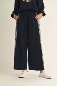 Jodifl - Side Plaid Accent Wide Leg Sweatpants