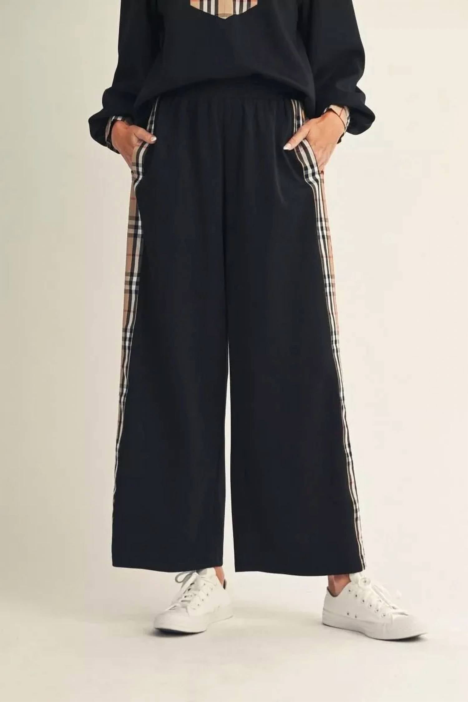 Jodifl - Side Plaid Accent Wide Leg Sweatpants