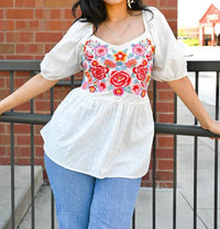 Savannah Jane - Babydoll Floral Embroidery Top
