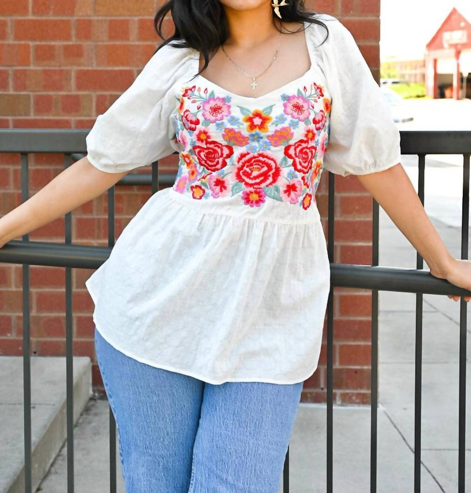 Savannah Jane - Babydoll Floral Embroidery Top