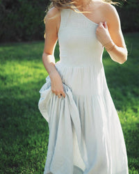 ELAN One Shoulder Smocked Dress in light blue - women's dress - alternate view