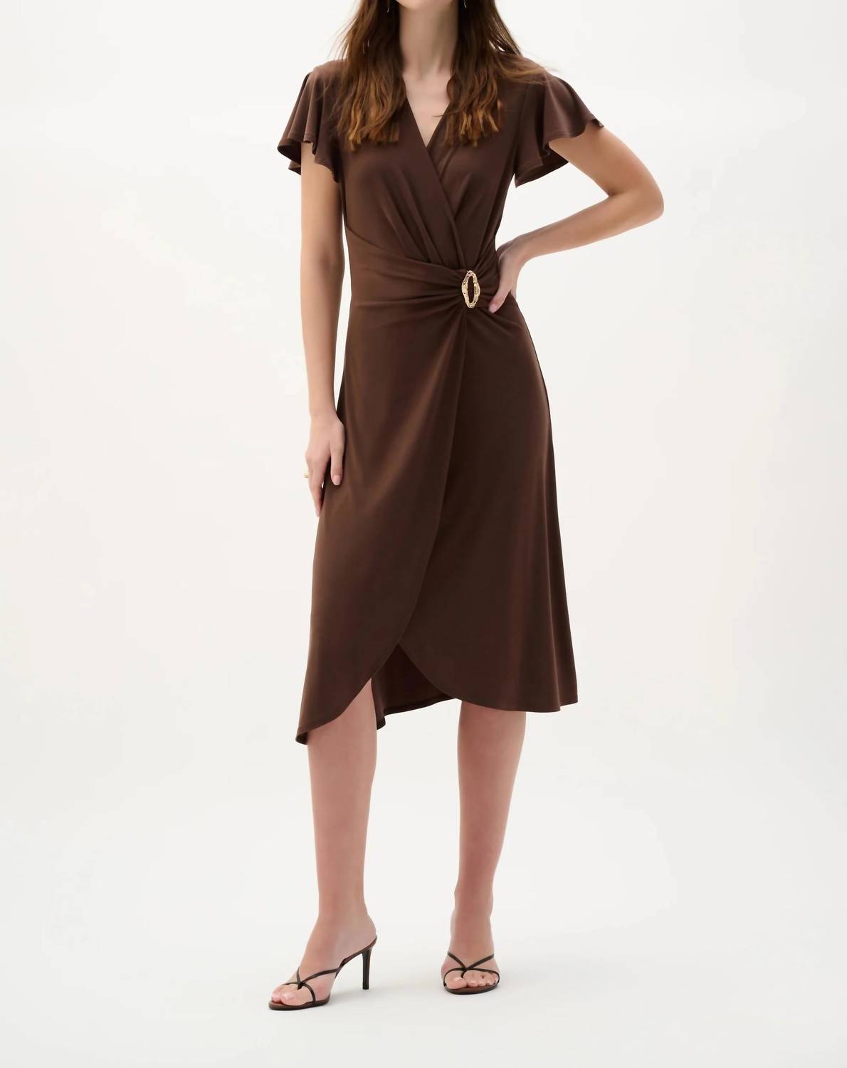 Joseph Ribkoff - Ruffled Sleeves Midi Wrap Dress