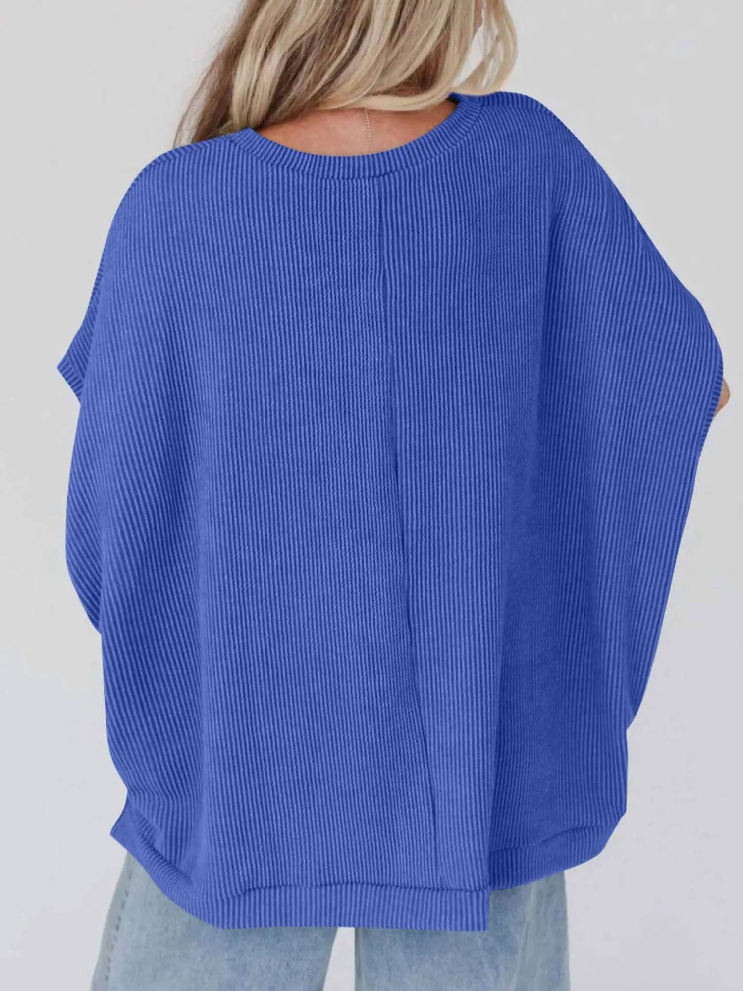 Wholesalesir - Brynn Striped Knitted Loose Round Neck Bat Sleeve Top