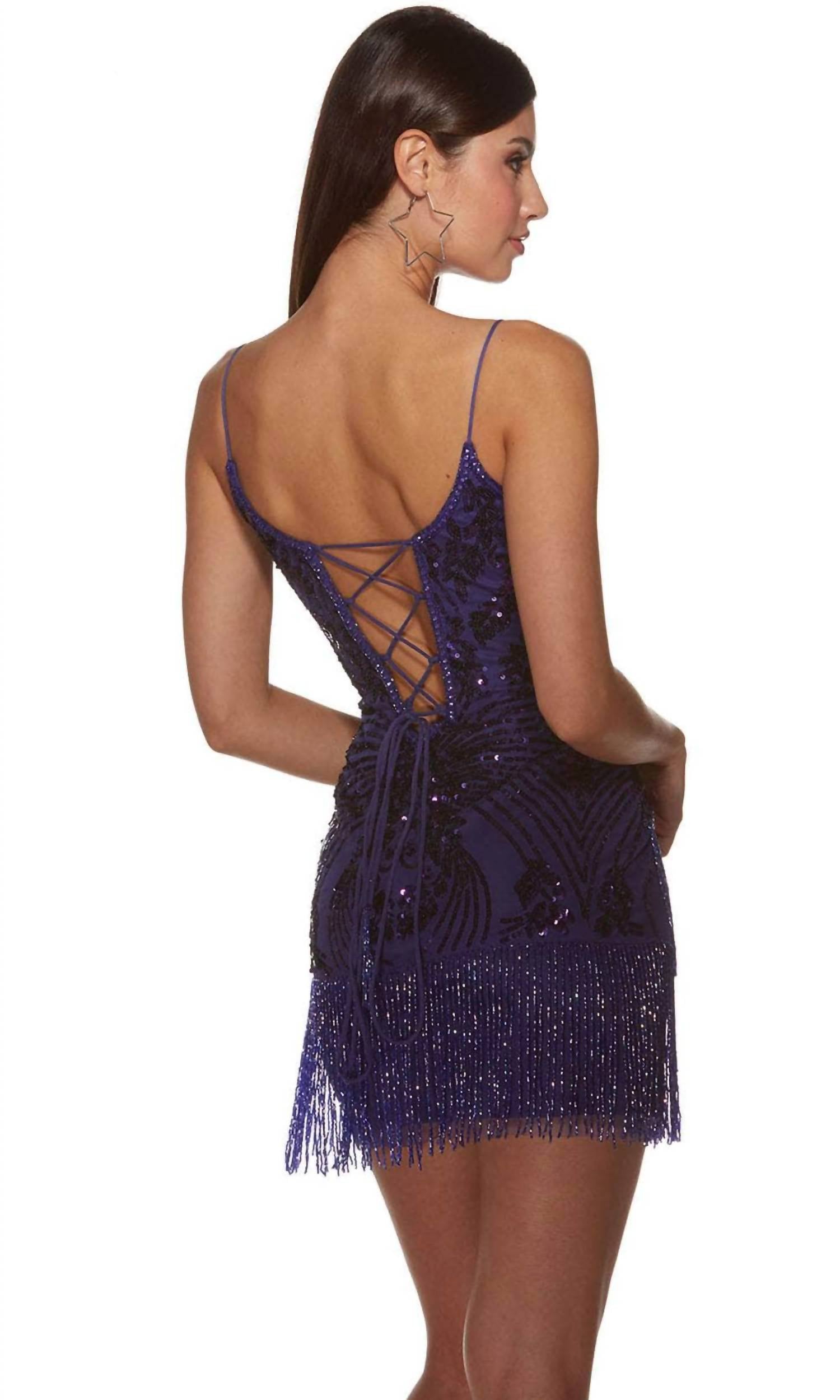 Alyce Paris - Fringes Sequin Cocktail Dress