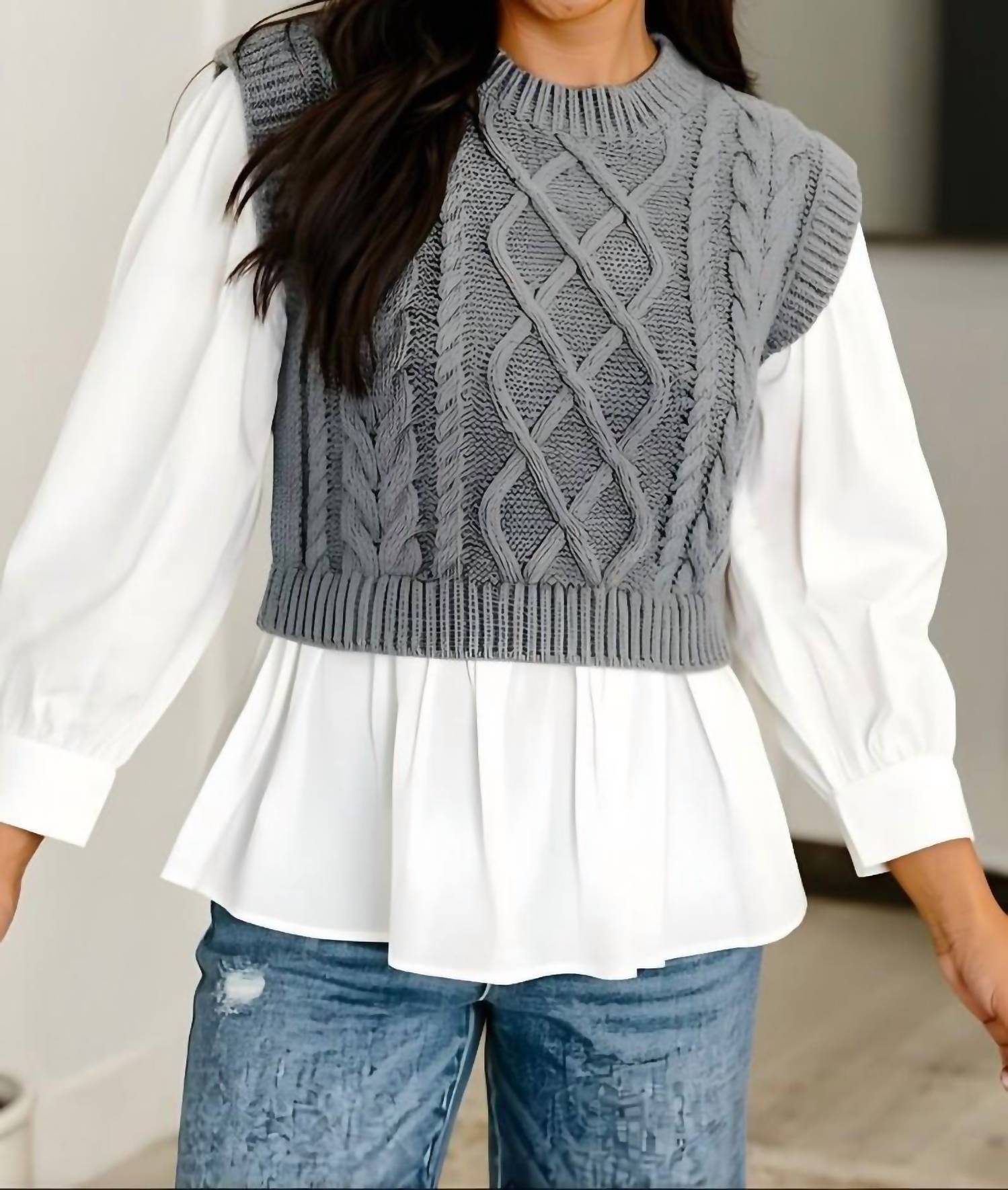 Blu Pepper - Mixed Media Cable Sweater