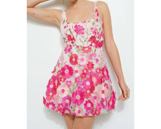 Ina - Sleeveless 3D Floral Embroidered Mini Dress
