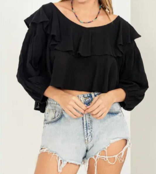 Hyfve - Sweetie Ruffled Three Quarter Sleeve Crop Top