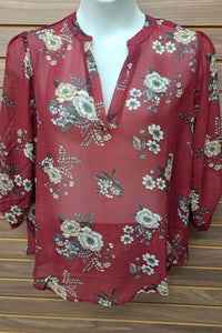 Zenobia - Women's Floral Sheer Blouse