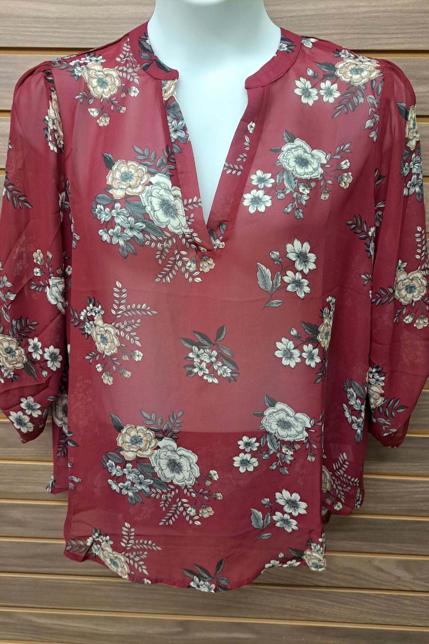 Zenobia - Women's Floral Sheer Blouse