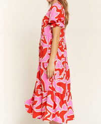 Jade By Jane - Beautiful Chaos Tiered Short Sleeve A-line Midi Dress