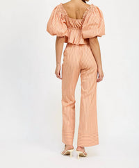 Jacquie The Label Kelsey Square Neckline Blouse in apricot stripe - women's blouse - detail view
