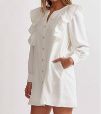 entro Ruffle Shoulder Button Up Mini Dress in white - women's dress - alternate view