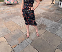 La Miel - Mesh Floral With Ruching & Zip Back Midi Dress