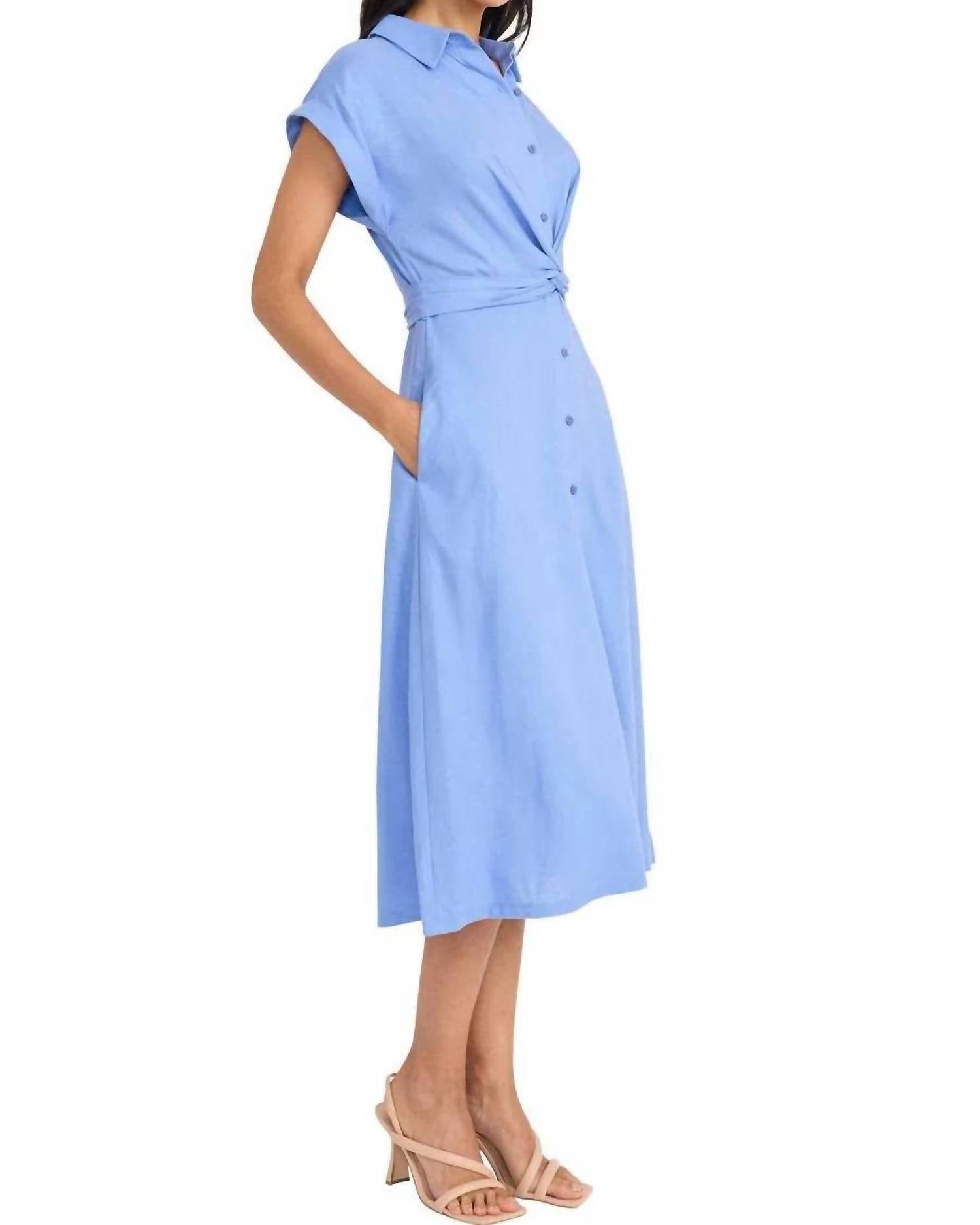 Maggy London - Cuff sleeve linen wrap Dress