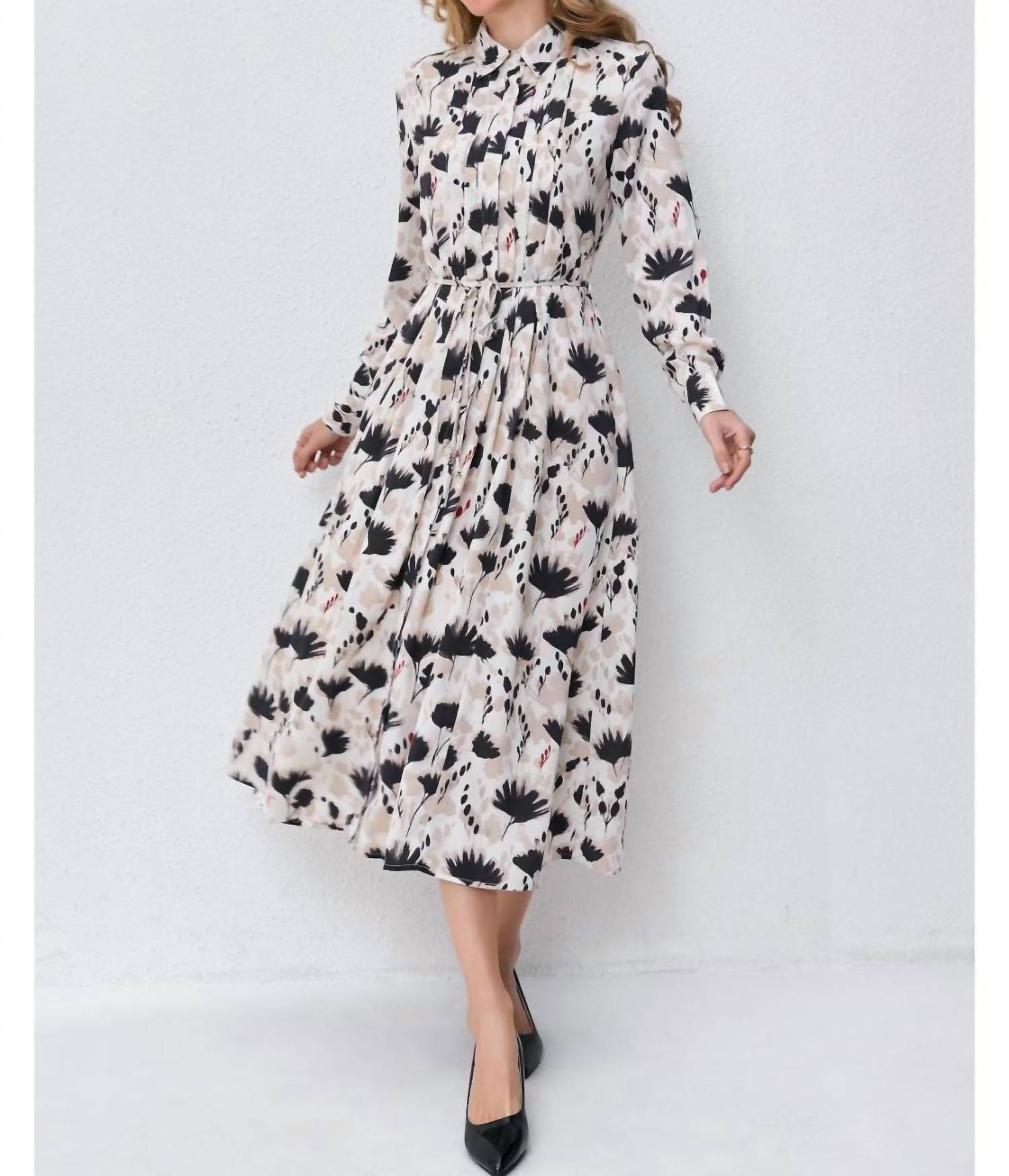 Miss Finch Nyc - Modest Floral Midi Dress with Light Front Tie