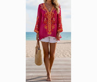 Boston Proper - Beaded Resort Embroidered Sheer Tunic Top