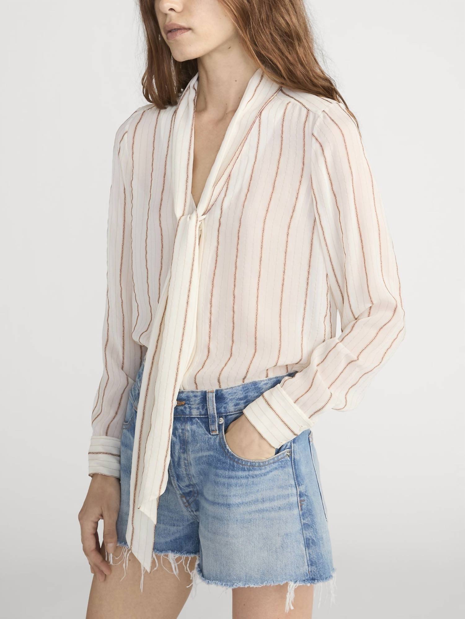 Frame - Striped Silk Tie Blouse