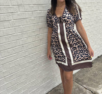 Joy Joy V-neck ring dress in leopard border - women's dress - alternate view