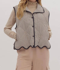 Entro - Women's Stripe Oversized Quilted Gilet Top