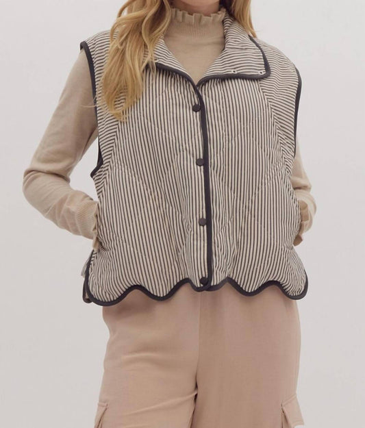 Entro - Women's Stripe Oversized Quilted Gilet Top