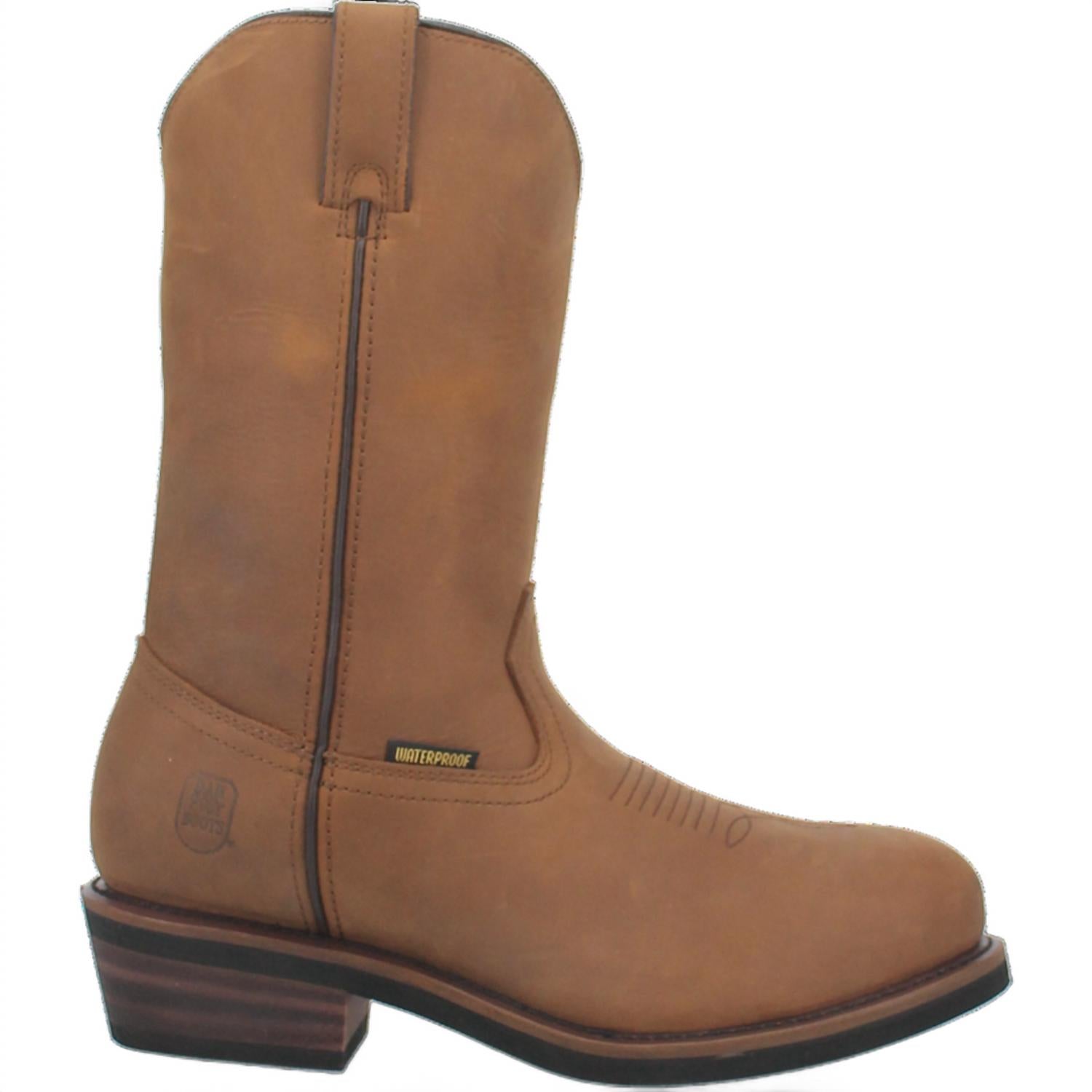 DAN POST. Men's Albuquerque Waterproof Pull-on Boot in tan distressed - men's boots - detail view