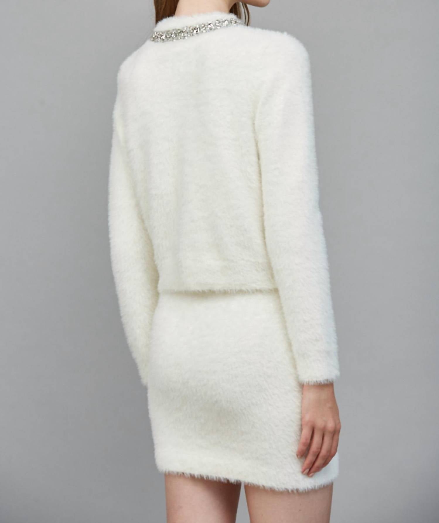 Fate By Lfd - Be Jeweled Fuzzy Knit Cardigan