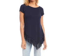 Karen Kane Nelly Angled Fringe Short Sleeve Top in navy - women's t-shirt
