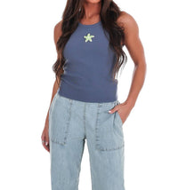 Bailey Rose - Women's Starfish Embroidery Ribbed Tank Top