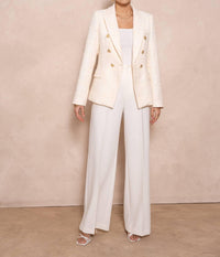 European Linen Collection - Structured Tweed Blazer With Double Gold Buttons