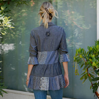 Young Threads - 3/4 Ruffle Sleeves Western Blouse Top