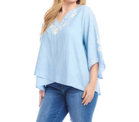 Karen Kane - Bracelet Sleeve Embroidered Asymmetric Top - Plus Size