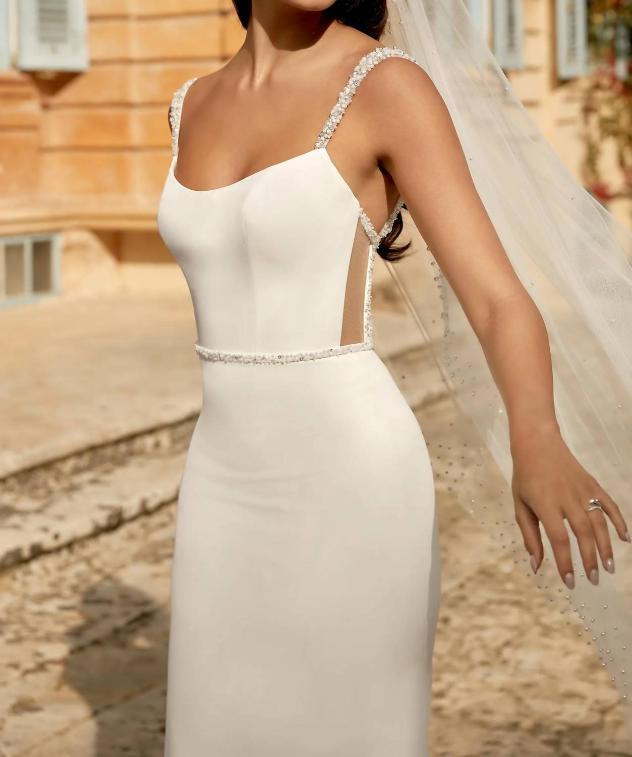 Sincerity - Beaded Crepe Fit And Flare Wedding Gown