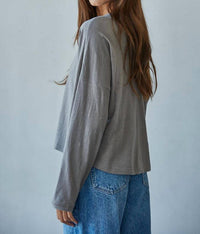 By Together Trish Perfect Long Sleeve Top in gray - women's long sleeve top - detail view