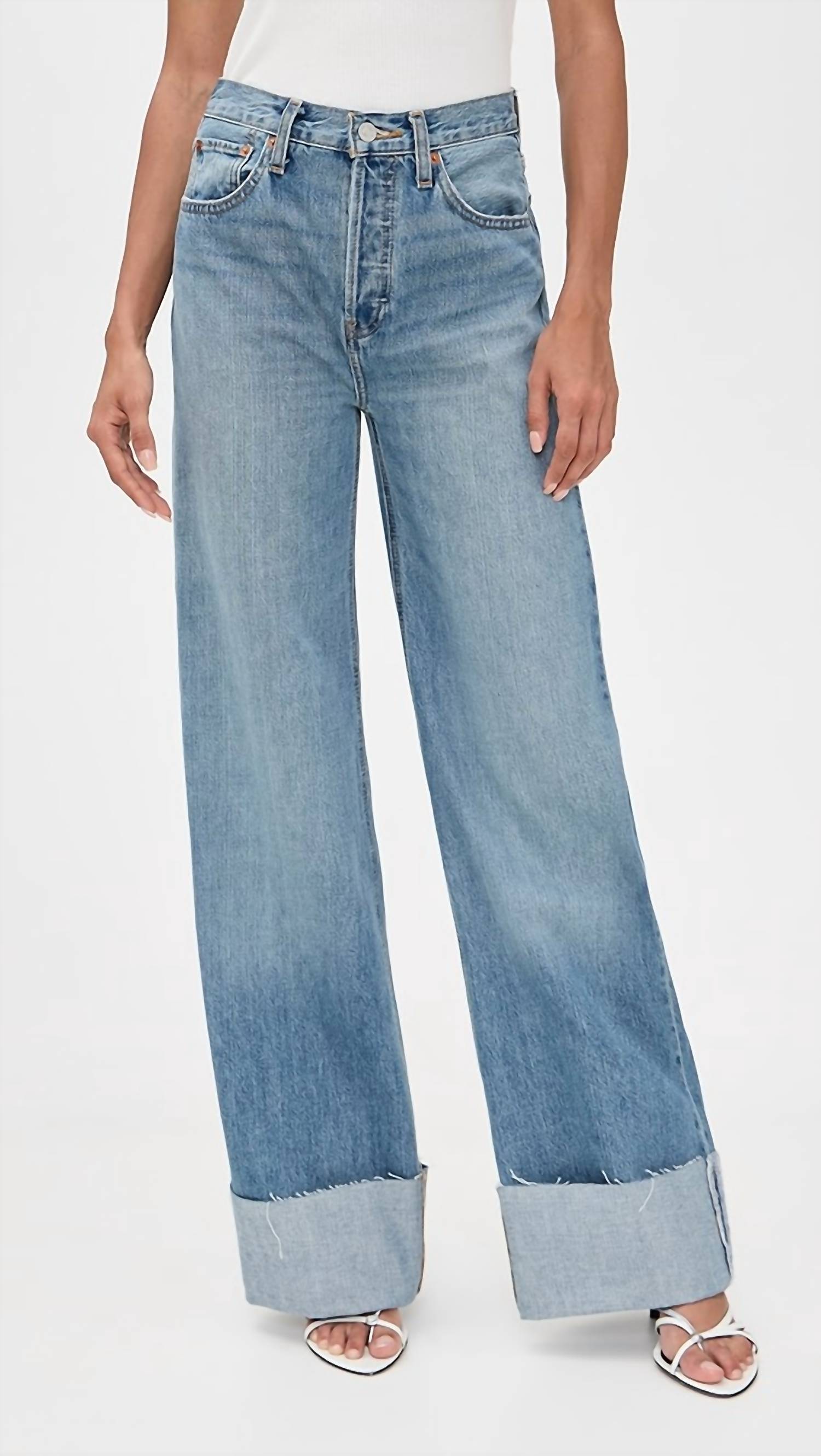 Re/Done - High Rise Wide Leg Cuff Jeans